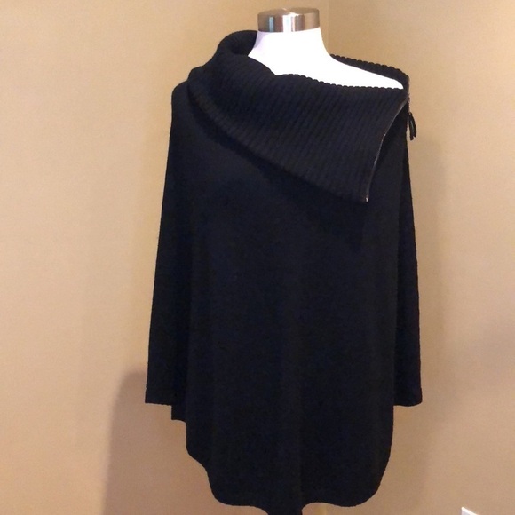 Theory Black Wool Cowl Neck Poncho Cape S - Picture 5 of 9